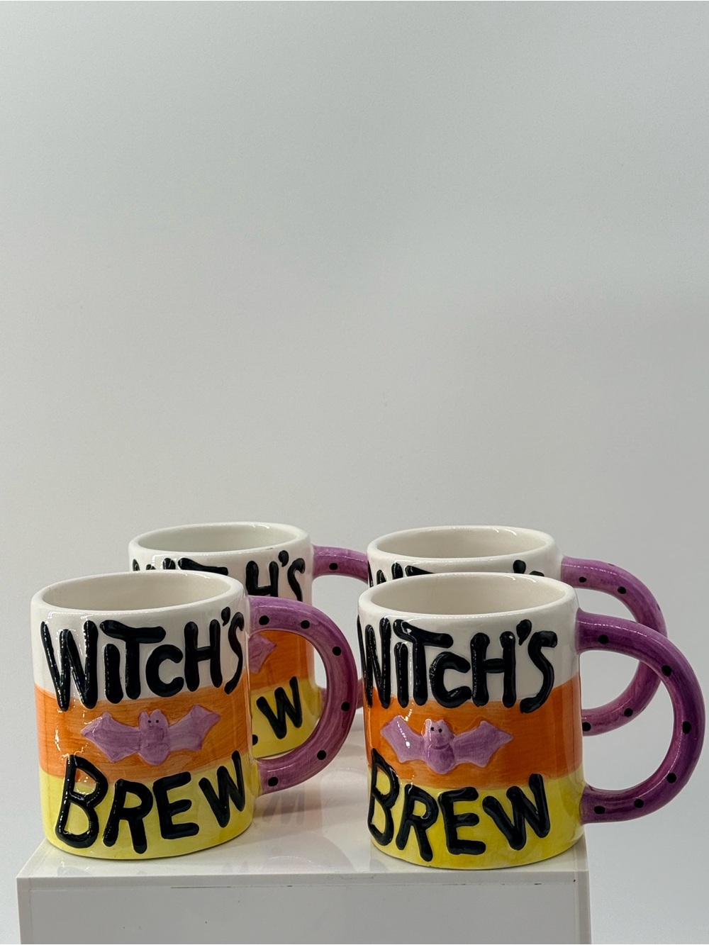 Witch's Brew Halloween Ceramic Mug - Yellow Orange with Purple Handle